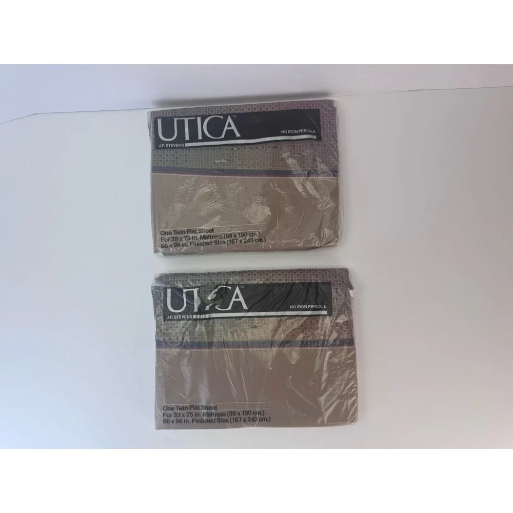 Lot of 2 VTG 1983 Utica J.P Stevens Cardigan Plaid Percale Sheets NOS